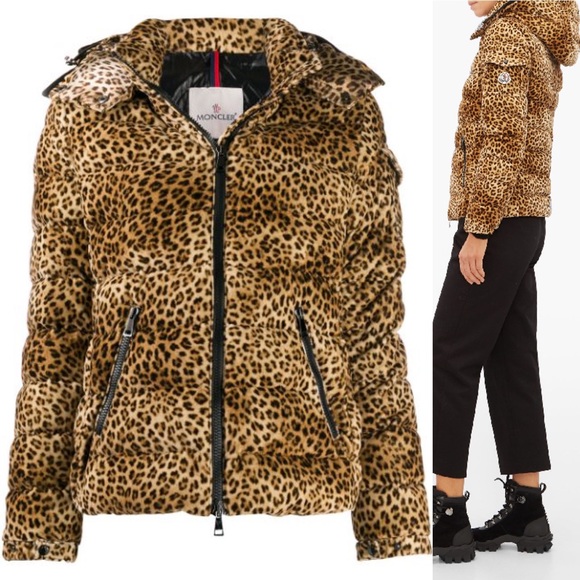 Moncler Bady Cheetah Print Hooded Down Coat Puffer - Picture 5 of 17